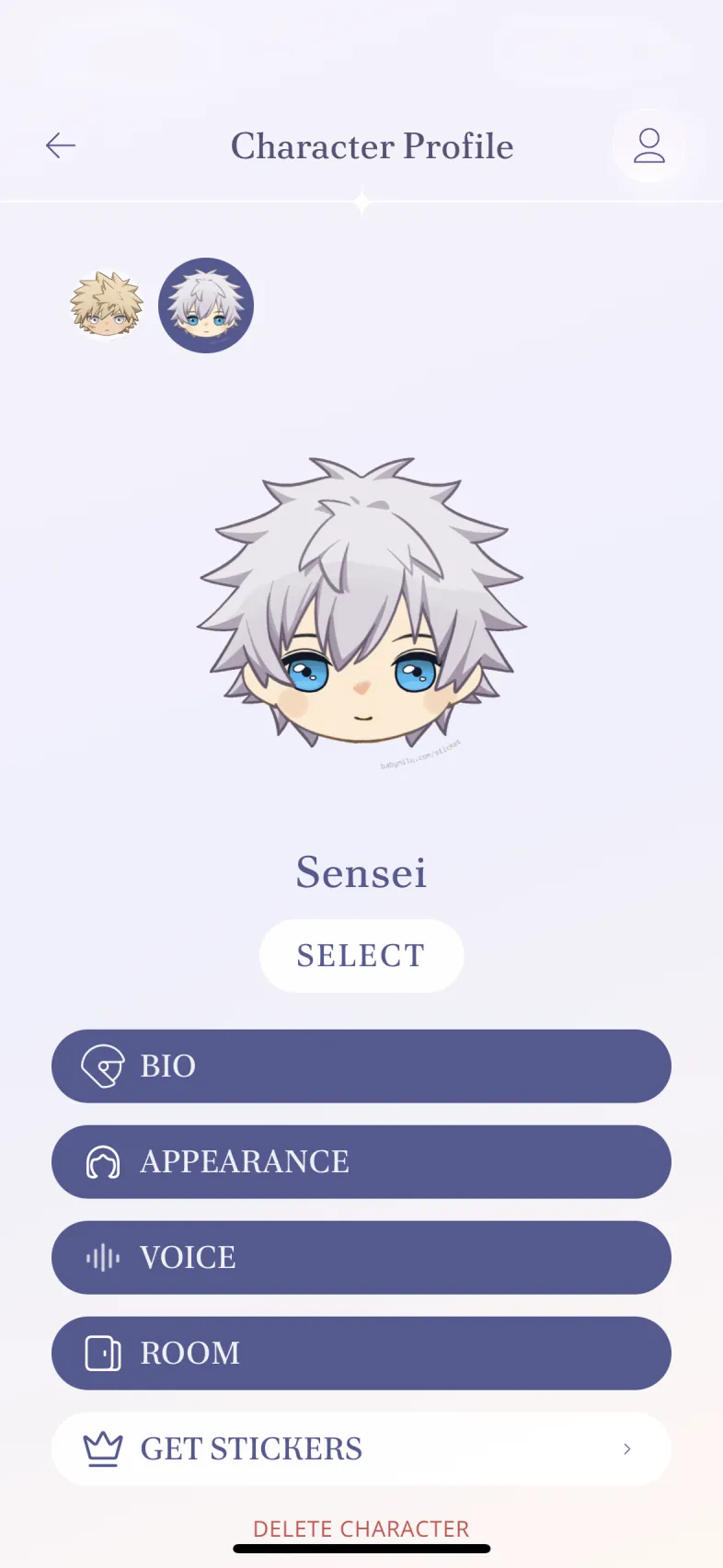 Character profile editor in the Milu app