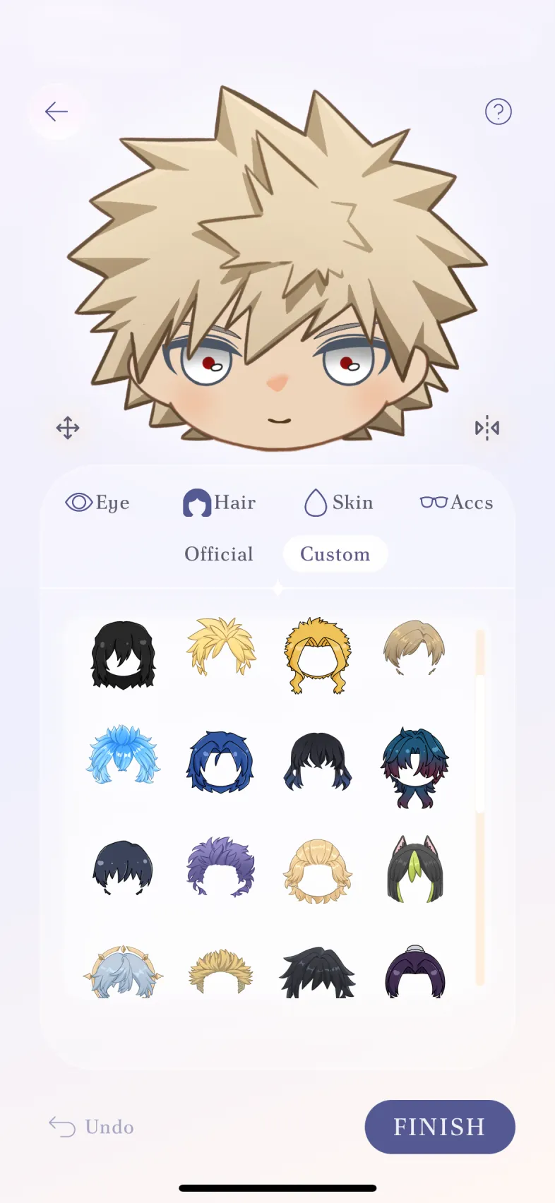 Face and hair editor in the Milu app