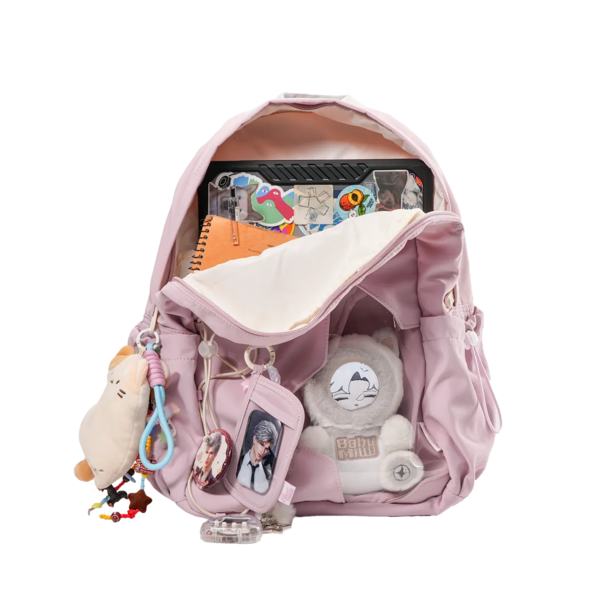 Milulu charm on backpack