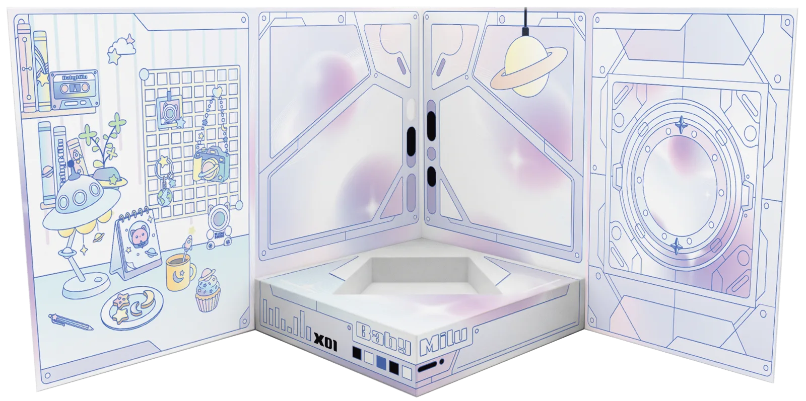 BabyMilu packaging doubles as a dock, with sticker sheet included